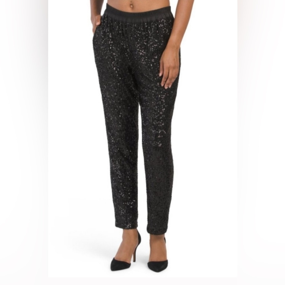 RAMY BROOK Arlin Jogger Black Sequin High Rise Pant Size Medium